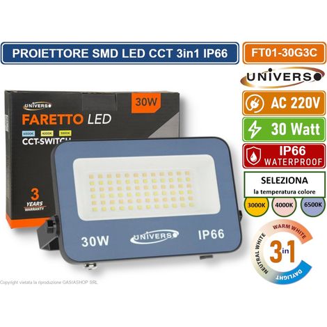 UNIVERSO FT01-30G3C FARO PROIETTORE SMD LED ULTRA SLIM 30W CCT SWITCH TEMPERATURA COLORE SELEZIONABILE IP66 (1/3)