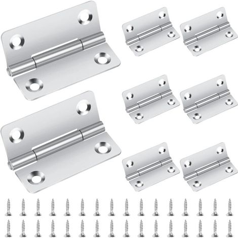 Lot de 8 charnières de porte pliables en acier inoxydable 50 x 39 mm pour portes en bois, armoires, fenêtres, portes, avec 32 vis, argentées