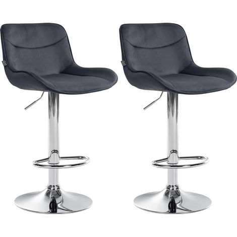 Set di 2 sgabelli da bar girevoli dalla forma ergonomica con cuciture decorative in velluto nero e struttura in metallo cromato 100006361