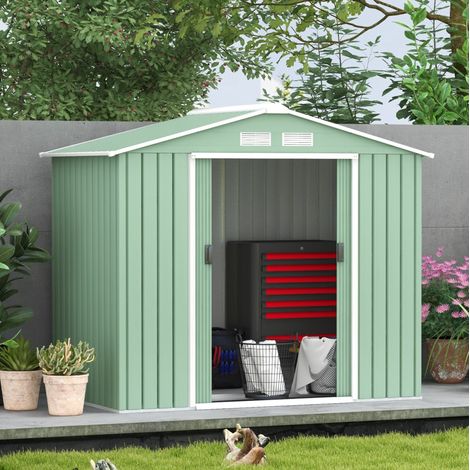 Abri de jardin 213x130x185 cm en acier vert clair, avec rangement pour jardin FloraGrace (1/5)