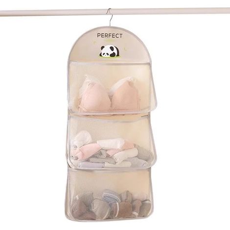 1 Sac de rangement multi-usage en maille à suspendre, avec cintre en métal, poches en maille pour soutien-gorge, sous-vêtements, chaussettes, poches à suspendre pour porte, mur ou placard (1/5)