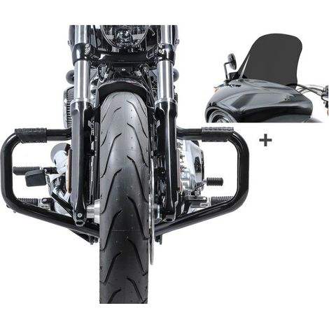 Set barra di protezione - STS10 - Mustache + Parabrezza Craftride L - Tubo 38 mm - Nero doppio rivestimento