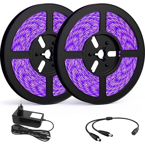 20M UV LED Strip, Black LED Strip Light, 12 V 2835 Purple Light, 1200 LEDs Ultraviolet Mood Lighting for Halloween, Christmas, DJ Parties, Disco, Body Painting, Neon Painting (1/5)