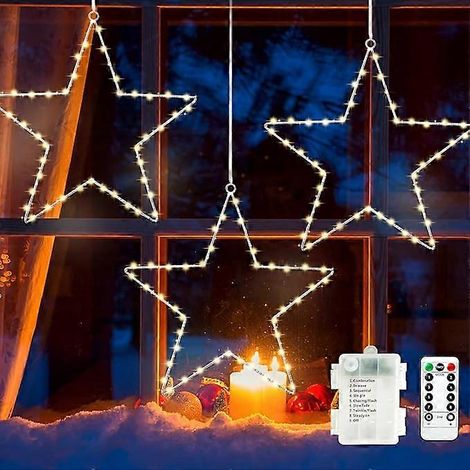 Weihnachts-Fenstersternlichter, 3er-Pack, mit Timer, batteriebetrieben, 8 Beleuchtungsmodi und 3 Fernbedienungen für die Fensterdekoration. (1/5)