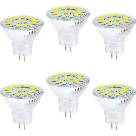 Bombillas LED MR11, paquete de 6, 5W LED, pueden reemplazar bombillas halógenas de 40W, casquillo GU4 de doble pin, 6500K, CA/CC 12V.