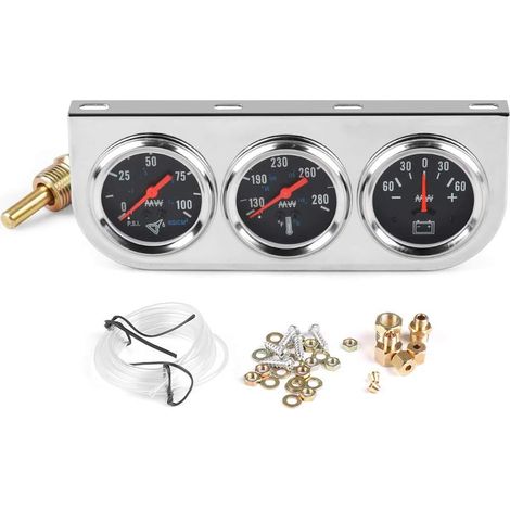 Passend für 2" (52 mm) Chrom-Panel 3-in-1 Auto-Instrumente Öldruck Fahrenheit Wassertemperatur Ampere Dreifach-Anzeigen-Set Schwarzes Zifferblatt
