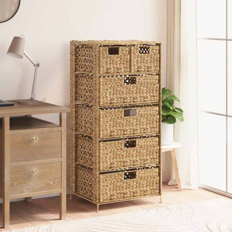 Meuble de rangement 6 paniers en jacinthe d’eau marron 47 x 37 x 100 cm - PANGIVO (1/5)