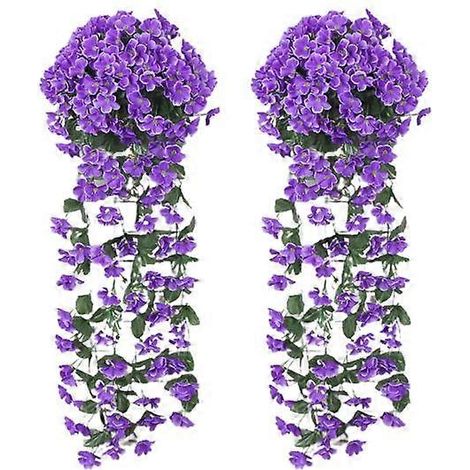 Lot de 2 plantes grimpantes artificielles violettes, résistantes aux UV, à fleurs retombantes, en plastique, pour la maison, les mariages, l'intérieur et l'extérieur.bleu (1/5)