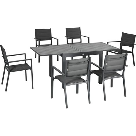 Easycomfort Set da Giardino con Tavolo Allungabile in Alluminio e 6 Sedie con Seduta Traspirante, Grigio (1/5)