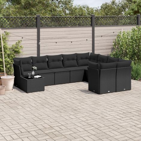 vidaXL Salon de jardin 10 pcs avec coussins noir résine tressée (1/3)