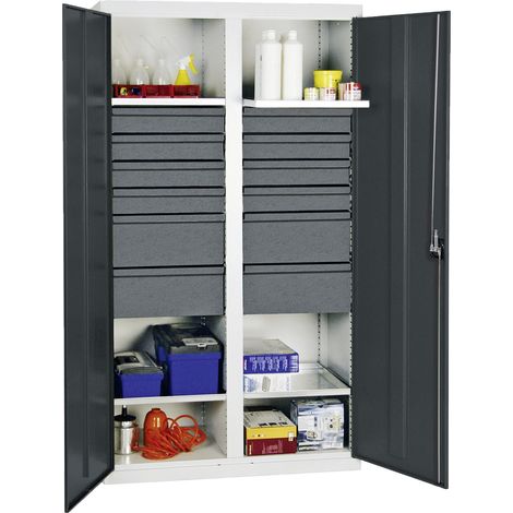 Stumpf Armoire à outils et matériaux Série 3000 gris clair + 8 tiroirs 100 mm + 4 tiroirs 200 mm + cloison centrale + 4 étagères coulissantes - 3004571