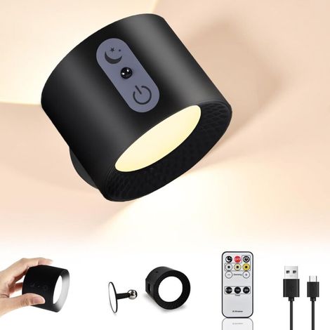 Murale Intérieur avec Télécommande, Touch Lampe Murale LED sans Fil, rechargeable Batterie 2000mAh, Rotative à 360°, Luminosité Réglable, USB C