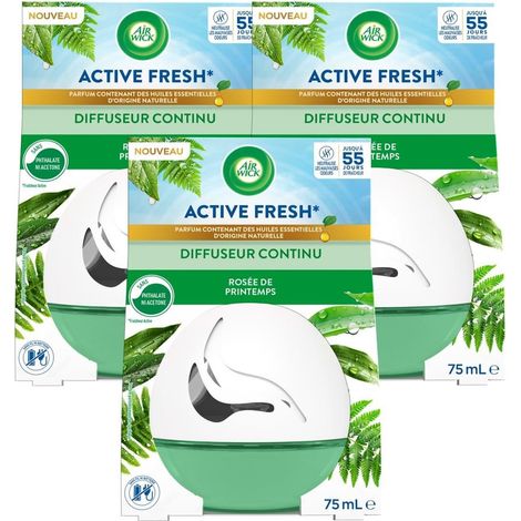 AIR WICK LOT DE 3 DIFFUSEURS CONTINUS DÉSODORISANT ACTIVE FRESH ROSÉE DE PRINTEMPS 75ML 3665468303338