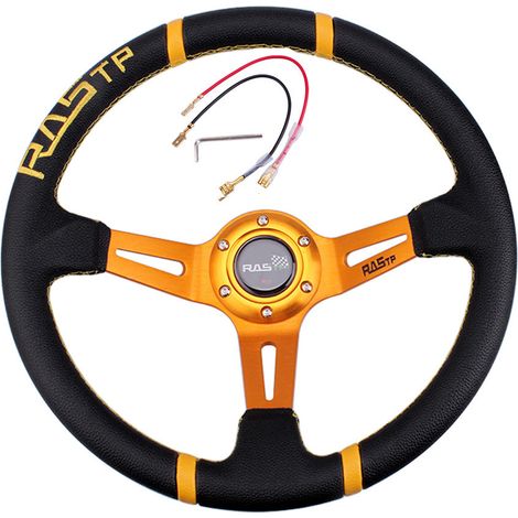 Volant de course personnalisé RASTP, 35 cm (14 pouces), cousu main - [Logo RAS] Jaune (1/4)