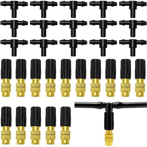 15 Pièces Buse D'atomisation en Cuivre, Buse D'atomisation Réglable, Buse de Pulvérisation en Laiton, Arroseurs D'atomisation, Avec T-Connecteur, pour l'irrigation D'arrosage de Jardin-