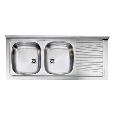 Lavello Inox Due Vasche Appoggio 120 x 50 cm Gocciolatoio Dx
