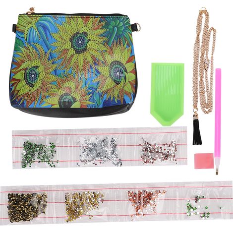 Portefeuille DIY peinture diamant noir cuir PU motif tournesol sac chaîne fait main cadeau artisanal (1/5)