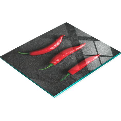 Tablero de vidrio templado con dise帽o decorativo de chile y piedra, 60x52 cm