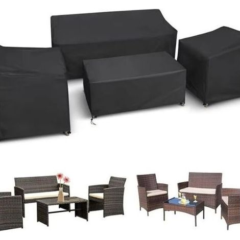 Housse protection mobilier jardin en tissu Oxford 210D, housse table et chaises extérieur imperméable anti-UV anti-poussière (1/5)