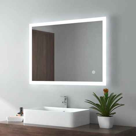 EMKE Bathroom LED Mirror Frameless Illuminated Wall-Mounted Bathroom Backlight Mirror with Demister Pad, Touch Switch, 600 x 800 mm, Horizontal & Vertical (1/5)