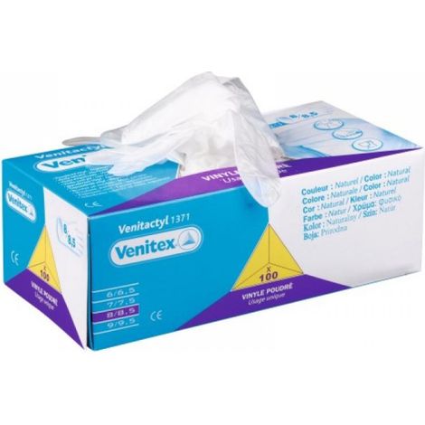 Guantes de vinilo con polvo, caja de 100 guantes desechables - Delta Plus