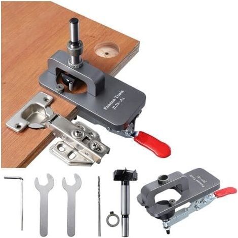Gabarit de perçage de charnière de 35 mm, positionnement de matrice, gabarit de trou de porte, style de tasse, charnière, trou de forage + fraise à bois, travail du bois, scie cloche, outils de bricol (1/5)
