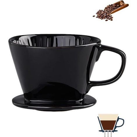 Filtre à café - Porte-filtre à café trois trous - Cafetière à filtre manuel - Filtre à café - Filtre à café de bureau - Entonnoir à café domestique - Céramique - Noir (1/5)