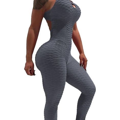 Yoga-Jumpsuit für Damen, Push-up-Effekt für den Po, hoher Bund, figurformend und flacher Bauch, Größen S bis XXL, grau. (1/4)
