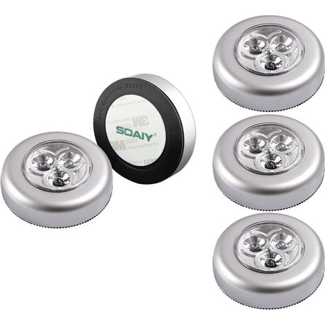 Lot de 5 Lampe Spot LED Autocollant Éclairage Supplémentaire Alimenté par 3 Piles/Batteries pour Penderie/Placard/Étagère/Entrée/Cuisine/Passage - Argent