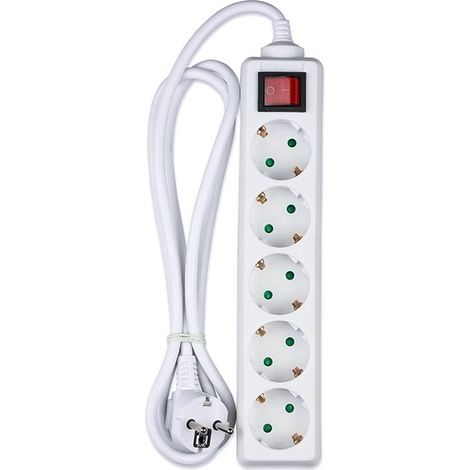 Multipresa Ciabatta Elettrica 5 Posti Schuko Spina Tipo Ibrido F + E Cavo Lunga 1,5 Metri Con Interruttore SKU-8766
