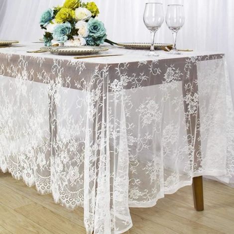 Nappe Rectangulaire - 150x300 cm - Blanche - Dentelle Florale - 1 Pièce (1/4)