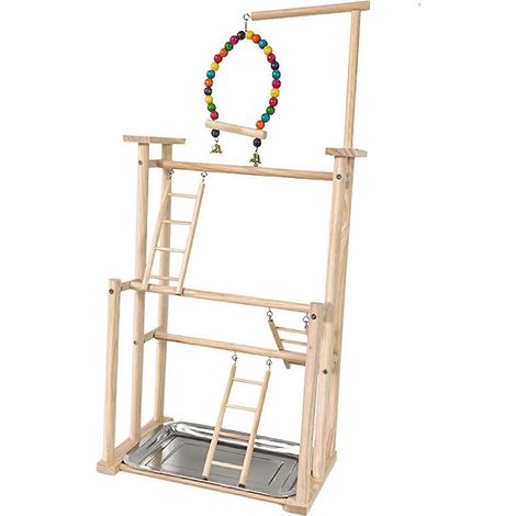 Perchoir en bois à plusieurs niveaux pour perroquets, aras, calopsittes et perruches ondulées. Idéal pour les aras, les calopsittes et les perruches ondulées. Support de jeu en bois à plusieurs niveau (1/4)