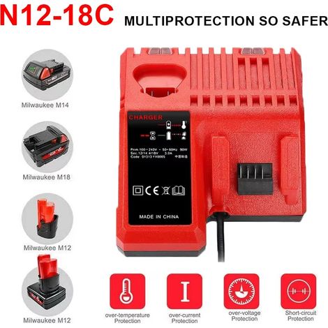 FLITI 14.4V-18V Li-ion Battery Charger 48-11-1850 48-11-1840 48-11-1828 80W Red Plastic UK Plug (1/5)