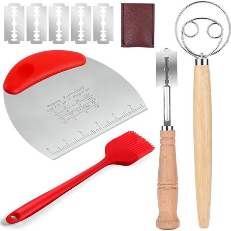 Sourdough Bread Baking Tool Set, Includes Flour Whisk, Dough Scraper, Bread Knife with Blade and Cover, Bread Brush, for Home Baking (1/5)