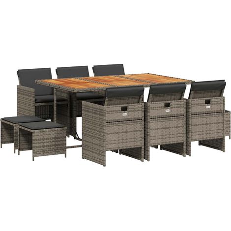 11 Piece Garden Dining Set with Cushions Grey Poly Rattan vidaXL (1/5)