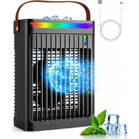 Raffrescatore d'aria portatile, serbatoio dell'acqua da 680 ml, 5 velocità, 2 impostazioni di nebulizzazione, nero (1/5)