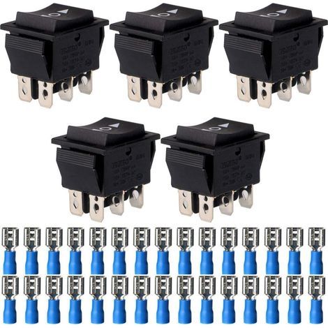 5pcs Interrupteur à Bascule Momentané Bouton d'alimentation à Bascule (on)/Off/(on) 6 Pin 250V-110V-36V-24V-12V/10A (30pcs Connecteurs de Bornes de Fil) (1/5)