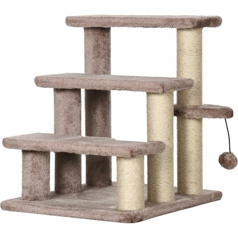 Arbre à chat escalier pour chat 3 marches avec balle, plateforme intermédiaire, pour chats jusqu'à 5 kg, 45 x 40 x 48 cm, marron, en bois  CHICFURN (1/5)