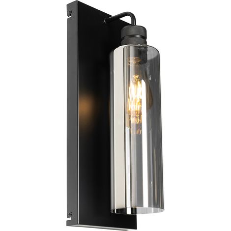 Modern Wall Light Black with Smoke Glass - Stavelot (1/5)