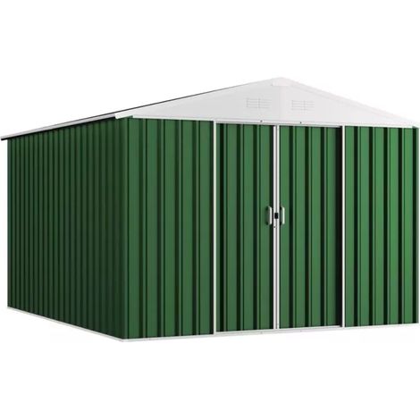 casetta da giardino domus "l new" in metallo verde con porte scorrevoli 267x173x194 cm