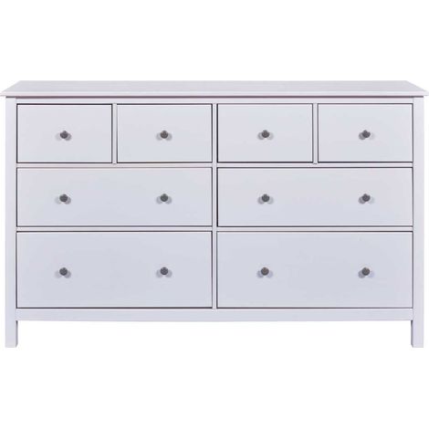 Commode 8 tiroirs 160x39,5x96 cm en pin blanc - CHILOM (1/5)