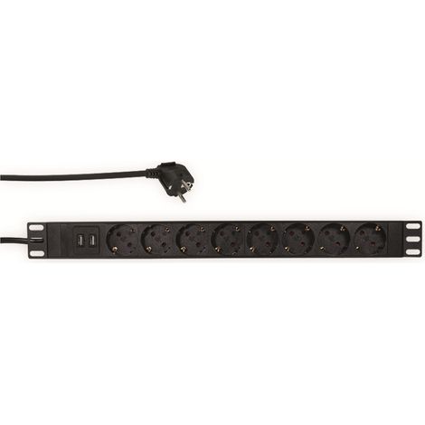 LOGILINK Steckdosenleiste 19", 8-fach, Schutzkontaktstecker, 2x USB, schwarz (1/3)