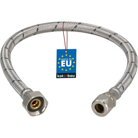 KOTARBAU® Flexible Robinet 1/2" x 3/8" - Tuyau Robinet Cuisine 50 cm - Écrou Tournant x Raccord à Sertir - Rallonge Robinet Cuisine Flexible - Tuyau Flexible Plomberie - Acier Inoxydable - Argent (1/4)