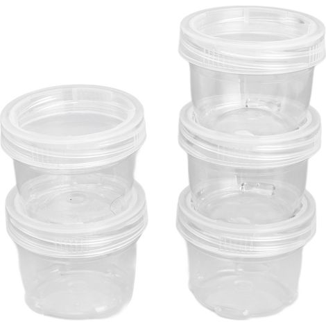 Ensemble de 5 récipients portables pour vinaigrette, petits pots à épices réutilisables en plastique avec couvercles et sac de rangement, idéal pour les voyages, le camping et la pêche. Blanc. (1/5)