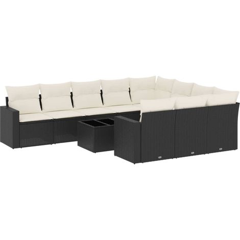 Set Divani da Giardino 11 pz con Cuscini in Polyrattan Nero vidaXL (1/3)