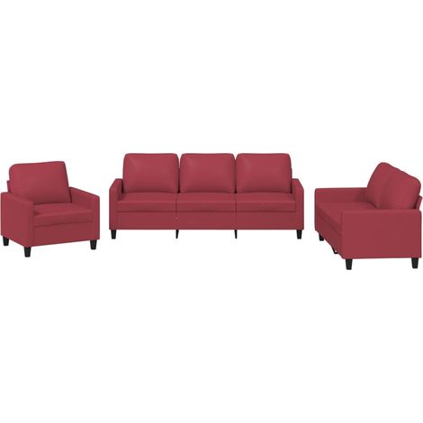 Ensemble de Canapé  Sofas 3 pcs et coussins Rouge bordeaux Similicuir (1/5)