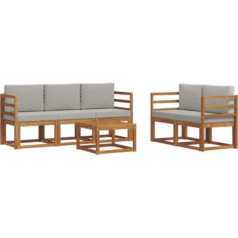 Outdoor Sofa Set with Cushion 6 pcs Natural and Light Grey vidaXL