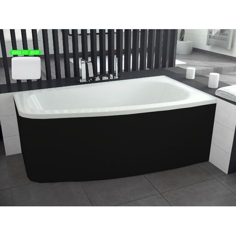 Otitec – Baignoire asymétrique 150 x 80 cm – Acrylique renforcé – Tablier noir et repose-tête – Droite – Garantie 10 ans