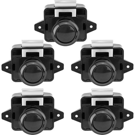 Noir 5 Pièces Serrures de Camping Car, Bouton Poussoir en Métal Serrure de Porte Serrures de Meuble Serrure à Bouton Fixation de Porte pour Camping Car Caravane Yacht, (1/4)