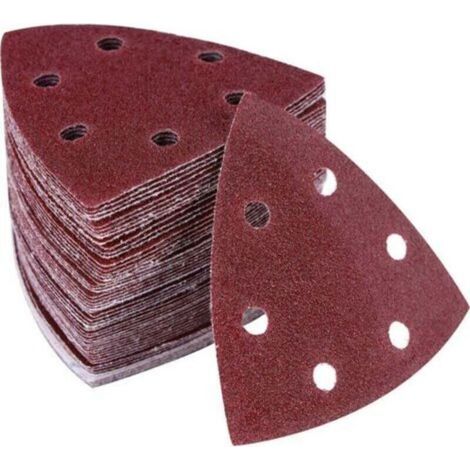Lot de 100 Triangles abrasifs - 6 trous - 90 x 90 x 90 mm Pour ponceuse delta - Feuilles abrasives triangulaires - Ponçage et polissage(320)-- (1/4)